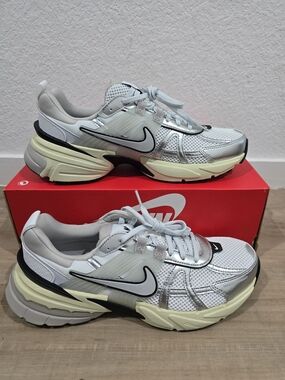 Nike V2K Silver White Mesh Running Sneakers